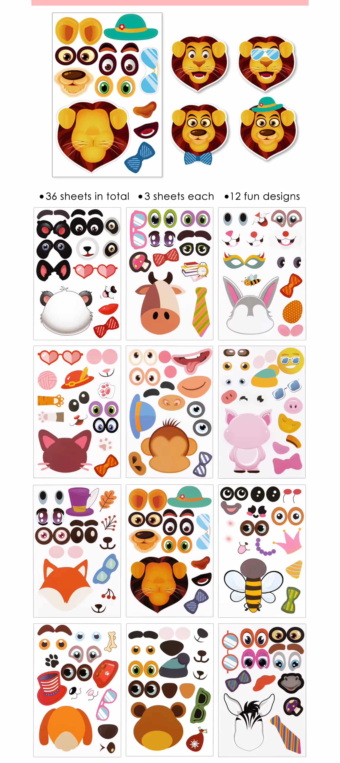 Cute Animal Face Sticker Sheets 