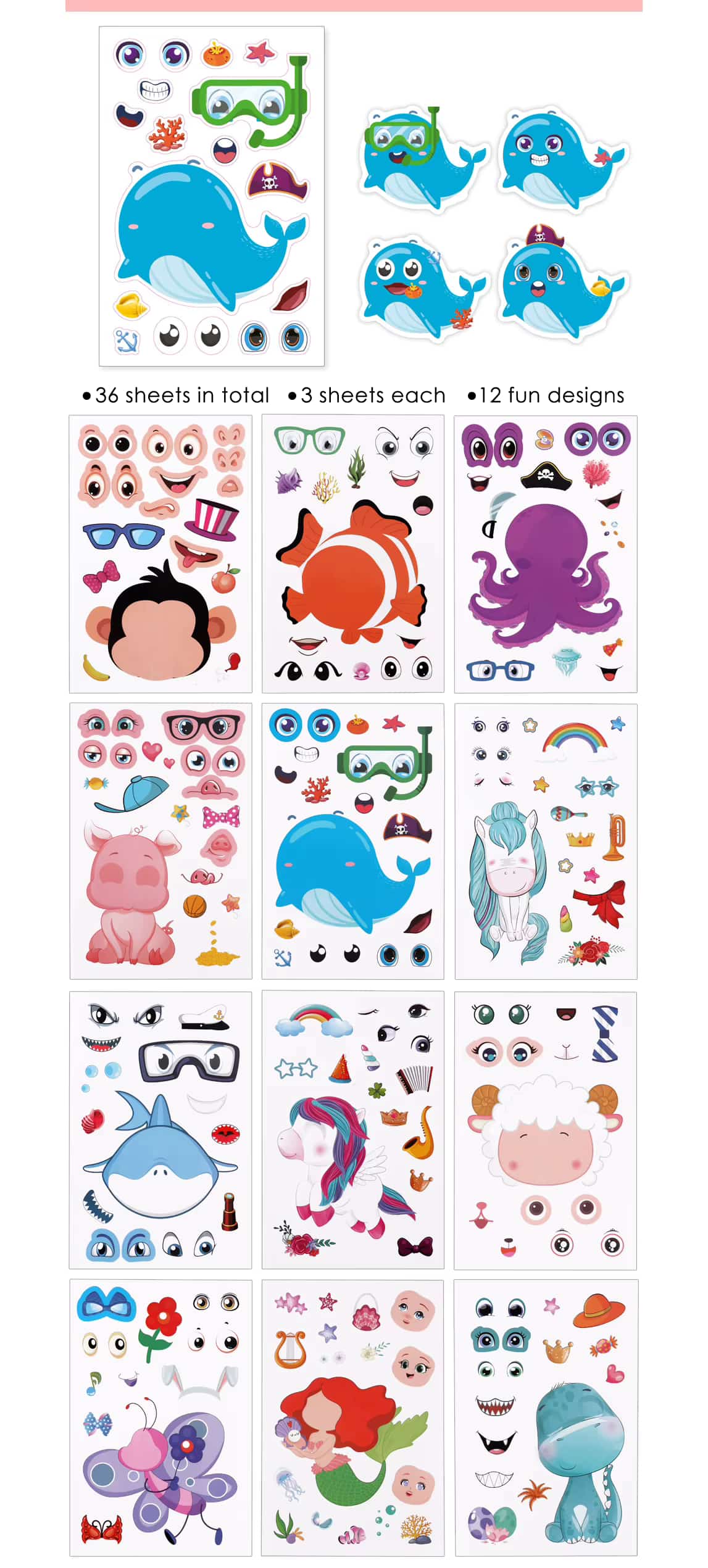 Animal Face Sticker Sheets for DIY